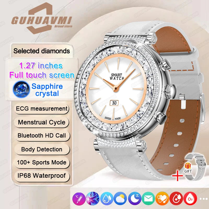 Women diamond Smart Watch ECG Women Health tracking Watch Full Touch Screen BT Call Custom dial Smartwatch For Huawei Xiaomi IOS