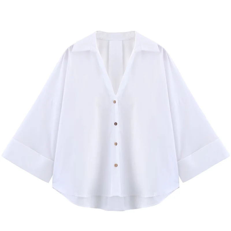 HXAO 2025 Women's Shirt Summer Crop Oversized Shirts & Blouses White Blue Rose Brown Striped Shirt Elegant Long Sleeve blouses