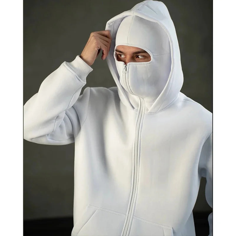 Double Hat Balaclava Hoodies Fashion Hip Hop Winter Windproof Sweatshirt Streetwear Trend ﻿zipper Face Mask Hoodie Jacket Coat