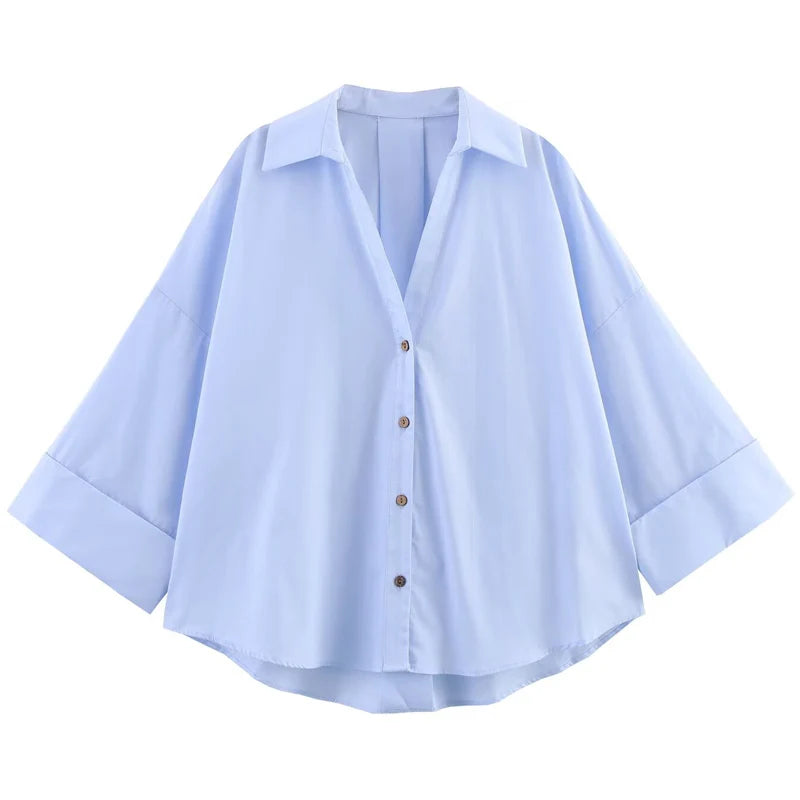 HXAO 2025 Women's Shirt Summer Crop Oversized Shirts & Blouses White Blue Rose Brown Striped Shirt Elegant Long Sleeve blouses