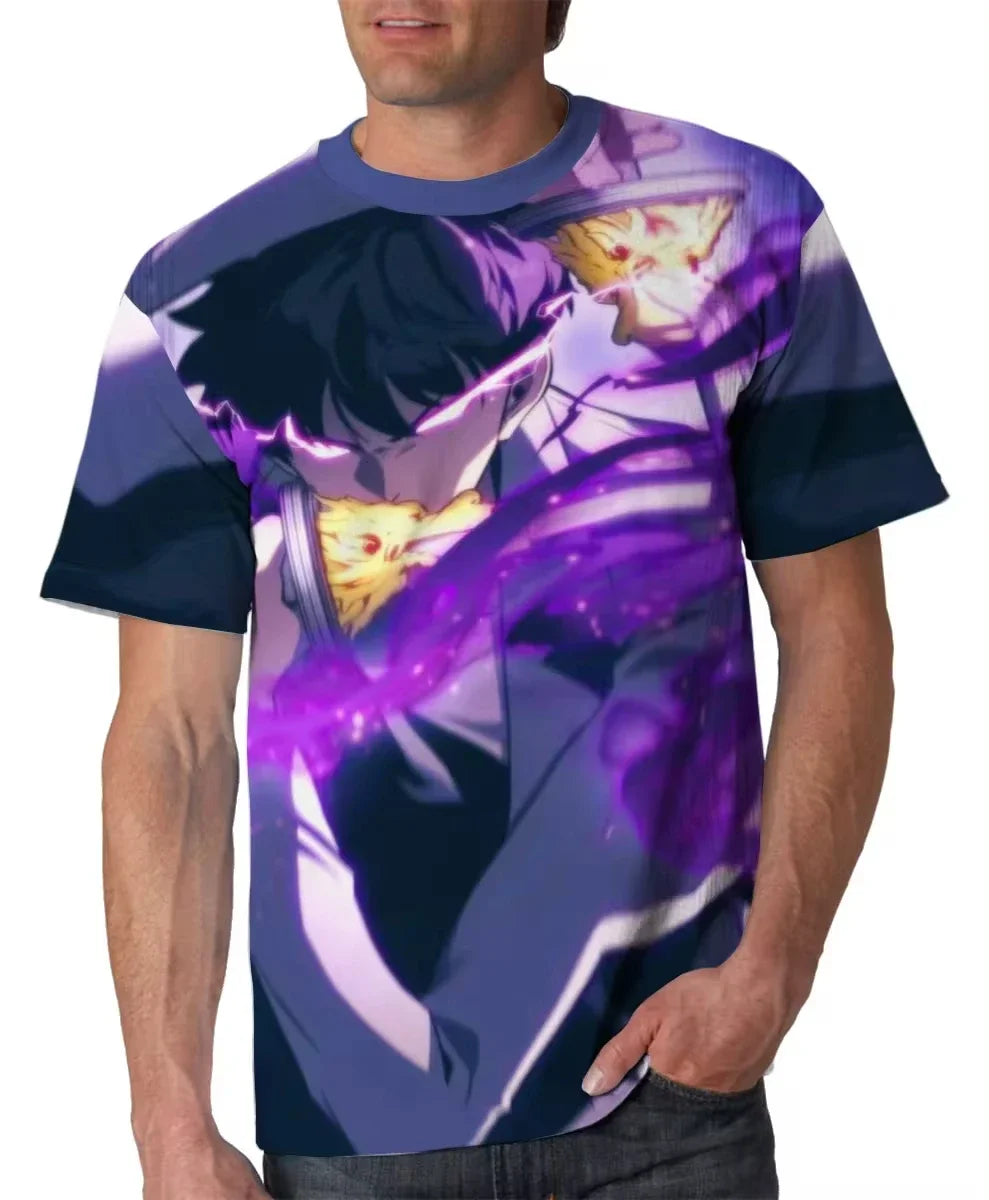 2025Summer Solo Level Anime 3d Printed Men's T-Shirt Street Fashion Oversized Men's Short Sleeved Casual Round Neck Men's Top
