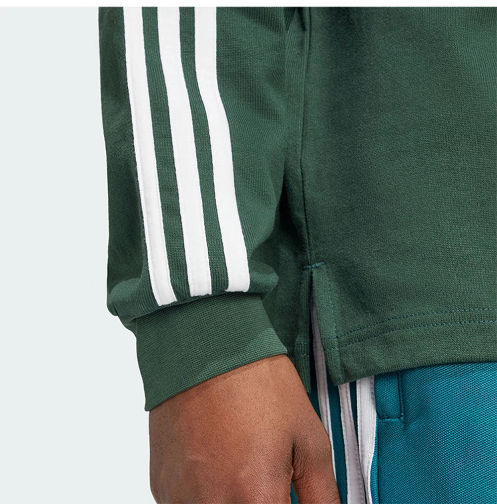 Adidas Originals Men's Dark Green Long - Sleeve Polo Shirt and Teal Track Pants for Casual and Sports Wear