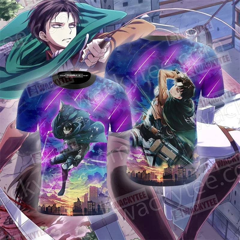 Anime Attack on Titan Levi Ackerman Graphic T Shirt for Men Clothing 3D Manga Printed T-shirt Harajuku Fashion Kids Cartoon Tees