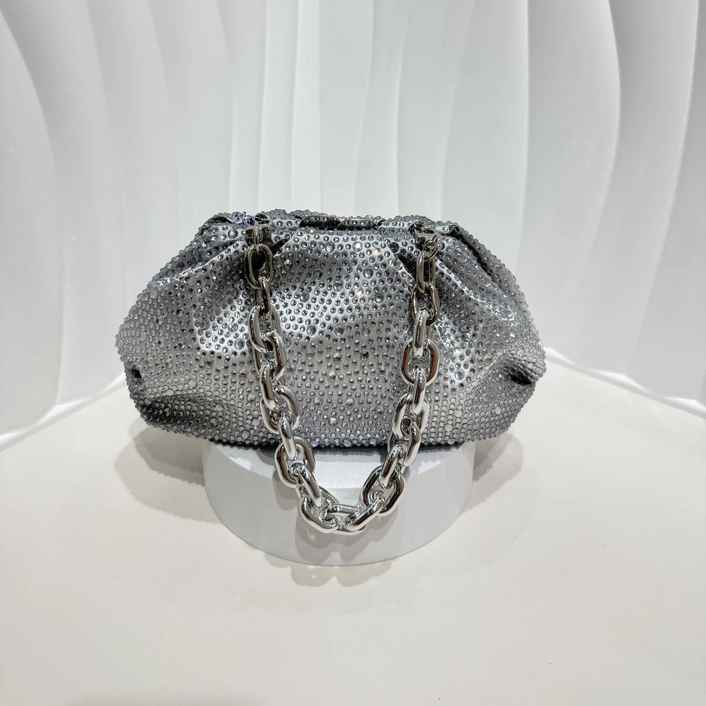 Handle Rhinestones Diamond Evening Clutch Bag Women Handbag Wedding Party Bling Bucket Purse Shoulder Bag  Holiday For Lady Bag