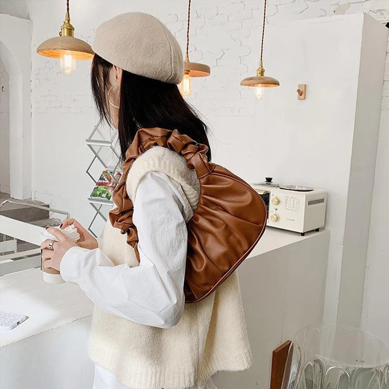 2023 Summer Pleated Handlebags For Women PU Cloud Bags Leisure Armpit Bag Shopping Shoulder Bags Dumpling Handbag Female