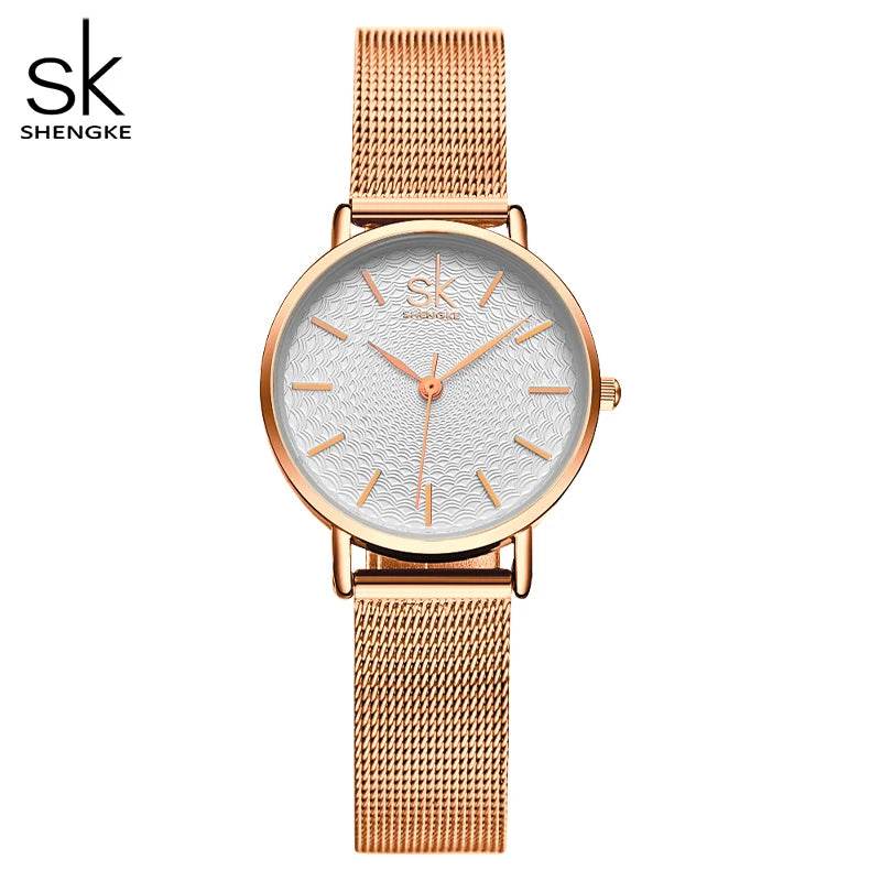 SK Super Slim Sliver Mesh Stainless Steel Quartz Watches Women Top Brand Luxury Casual Clock Ladies Wrist Watch Relogio Feminino