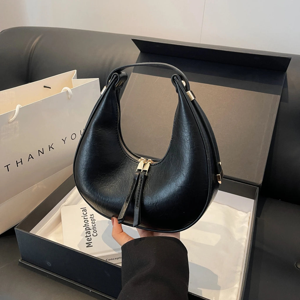 Retro Simple Solid Color Women's Commuter Crescent Bag 2025 High Quality PU Shoulder Bag Elegant High End Bag Сумка Женская