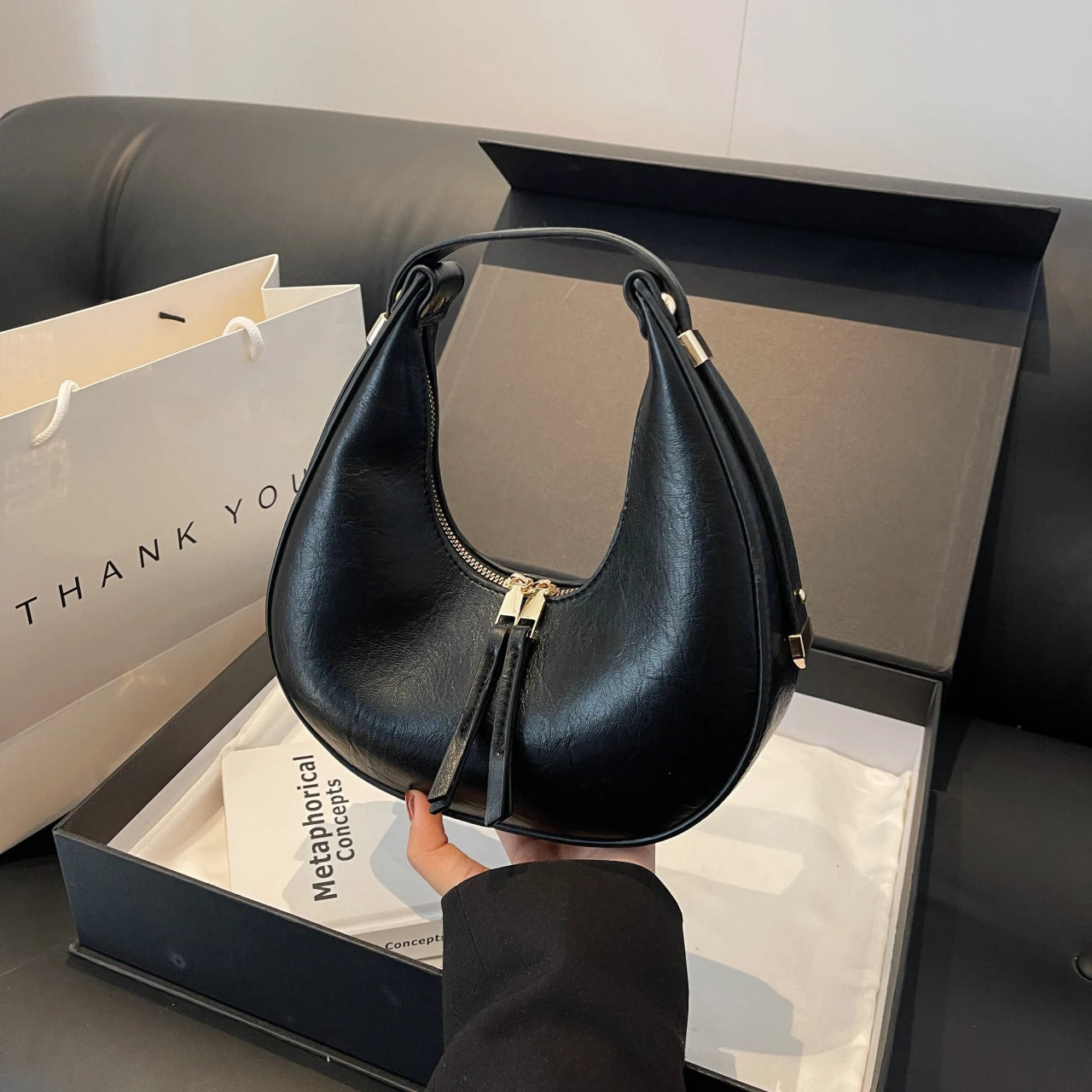 Retro Simple Solid Color Women's Commuter Crescent Bag 2025 High Quality PU Shoulder Bag Elegant High End Bag Сумка Женская