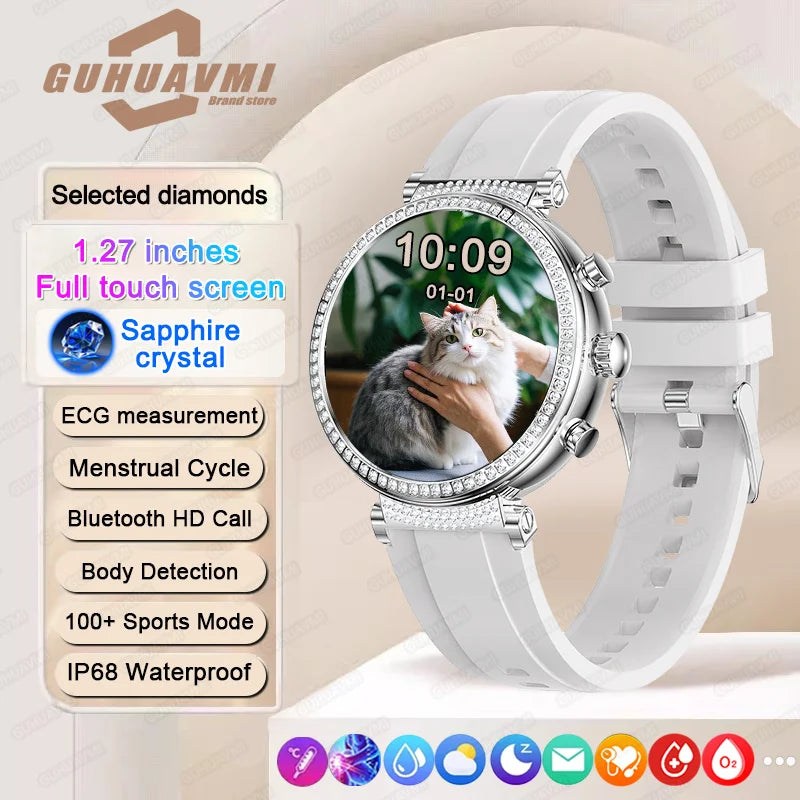 Women diamond Smart Watch ECG Women Health tracking Watch Full Touch Screen BT Call Custom dial Smartwatch For Huawei Xiaomi IOS