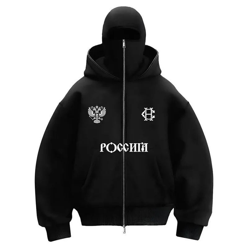 New Balaclava Fashion Double Hoodie Design Hoodie Jacket Hip Hop Street Zipup Hoodie Y2K Men Women Gothic Harajuku Sweatshirt