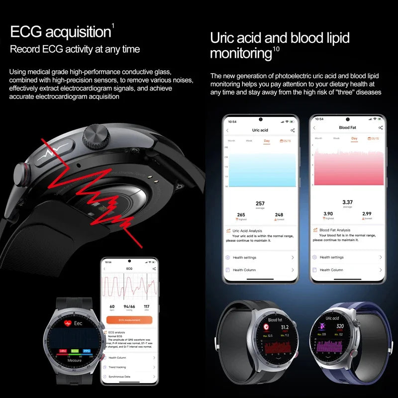 2025 Health Smart Watch NFC ECG Air Pump Blood Pressure Blood oxygen ECG+PPG Bluetooth Call NFC SmartWatch For Men Women Airbag