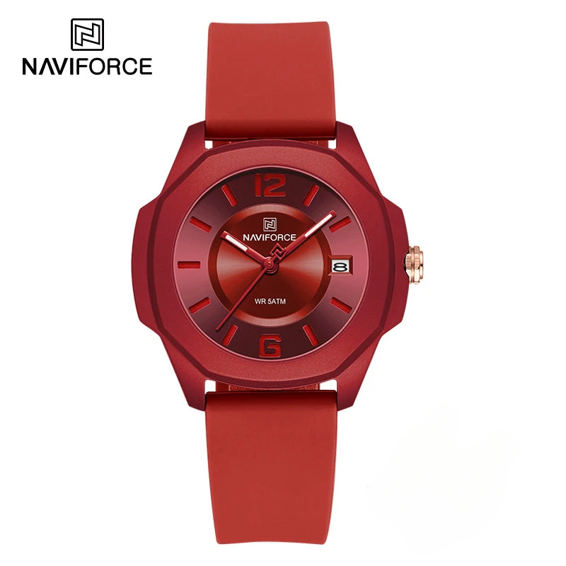 NAVIFORCE 7107 Watch for Women Fashion Elegant Female Quartz Silicone Strap Wristwatch 5ATM Waterproof Date Display Ladies Clock