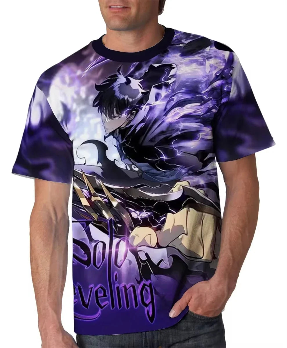 2025Summer Solo Level Anime 3d Printed Men's T-Shirt Street Fashion Oversized Men's Short Sleeved Casual Round Neck Men's Top