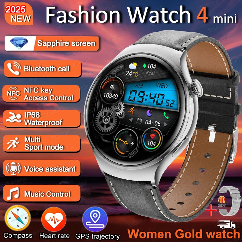 For HUAWEI IOS Women Watch 4 Mini Smart Watch AMOLED NFC Heart Rate Clock BT Call GPS Lady Smartwatch for Women pink Custom dial