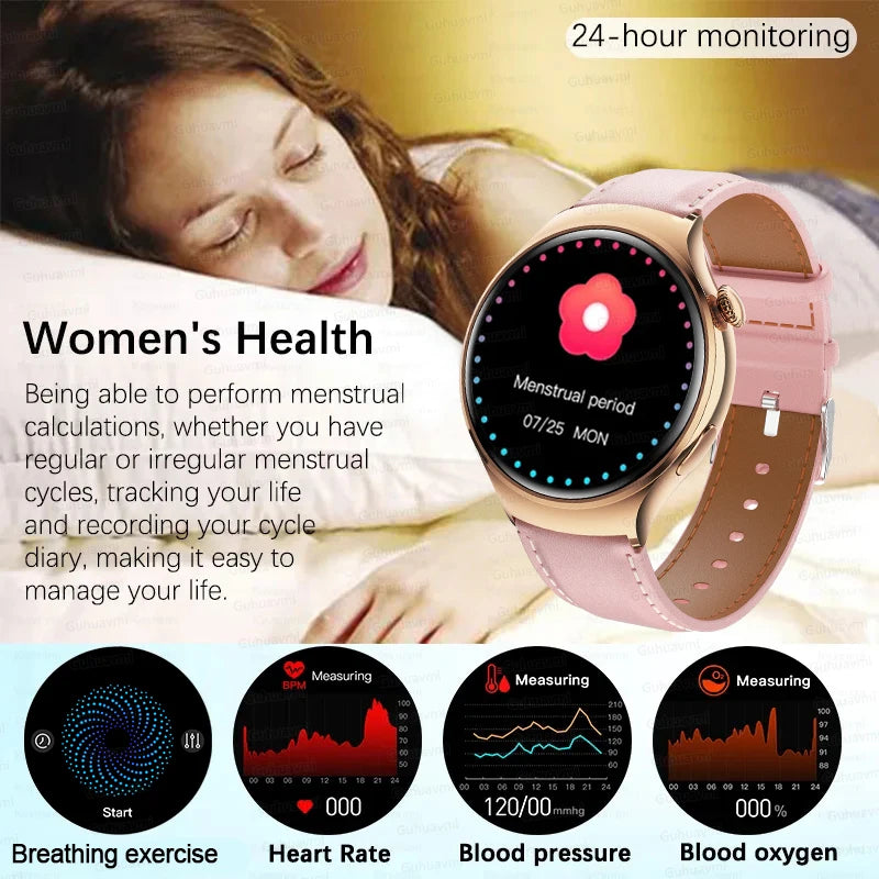For HUAWEI IOS Women Watch 4 Mini Smart Watch AMOLED NFC Heart Rate Clock BT Call GPS Lady Smartwatch for Women pink Custom dial