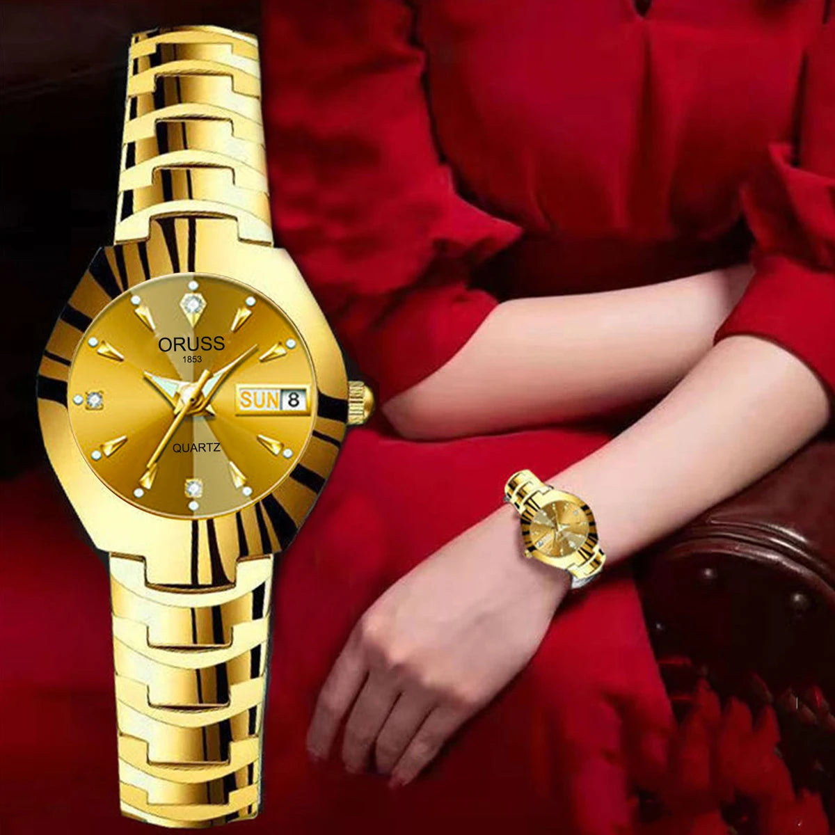 ORUSS Hot Brand Ladies' Watch High Quality Stainless Steel  Waterproof Luminous Pointer Week Calendar Eleganc Women Quartz Watch
