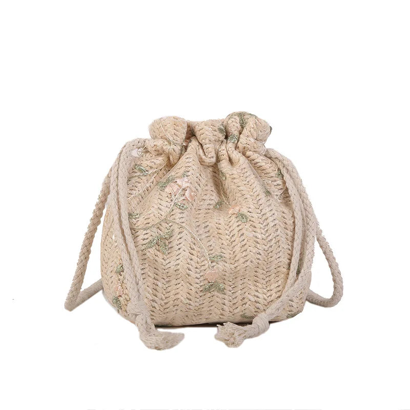 Korean Straw Woven Handbag Women Bag Boho Crossbody Bag Vintage Casual Beach Purse Tote Shoulder Bag