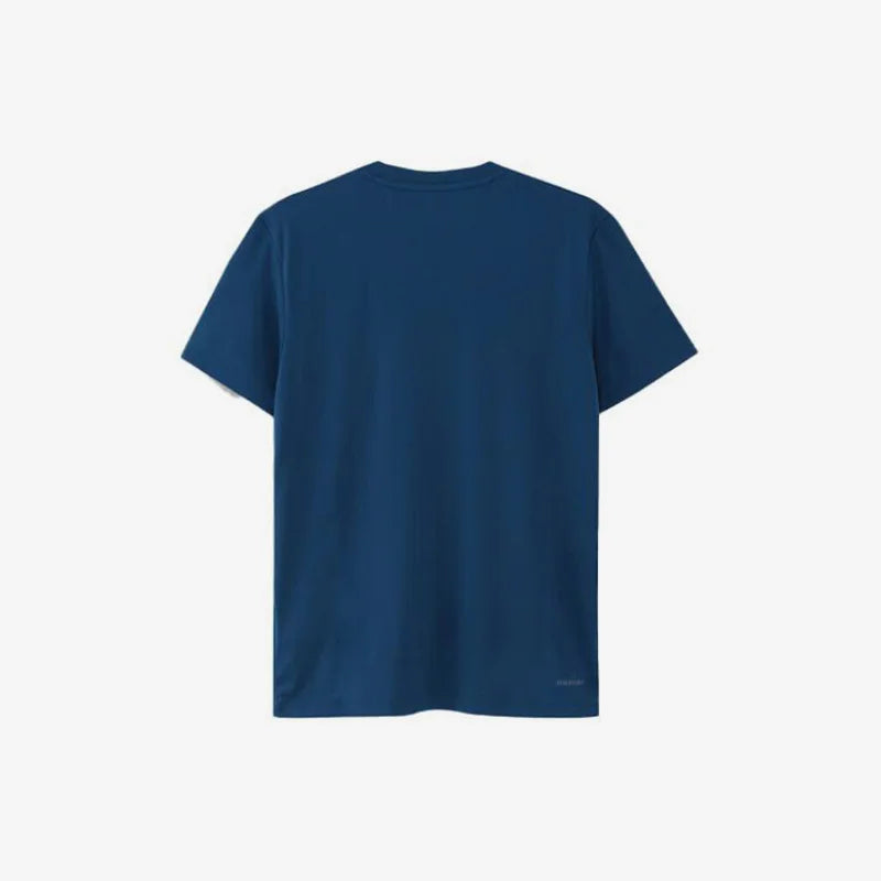 Adidas Men's Navy Blue Short - Sleeve T - Shirt with White Brand Logo and Text for Casual and Sports Wear