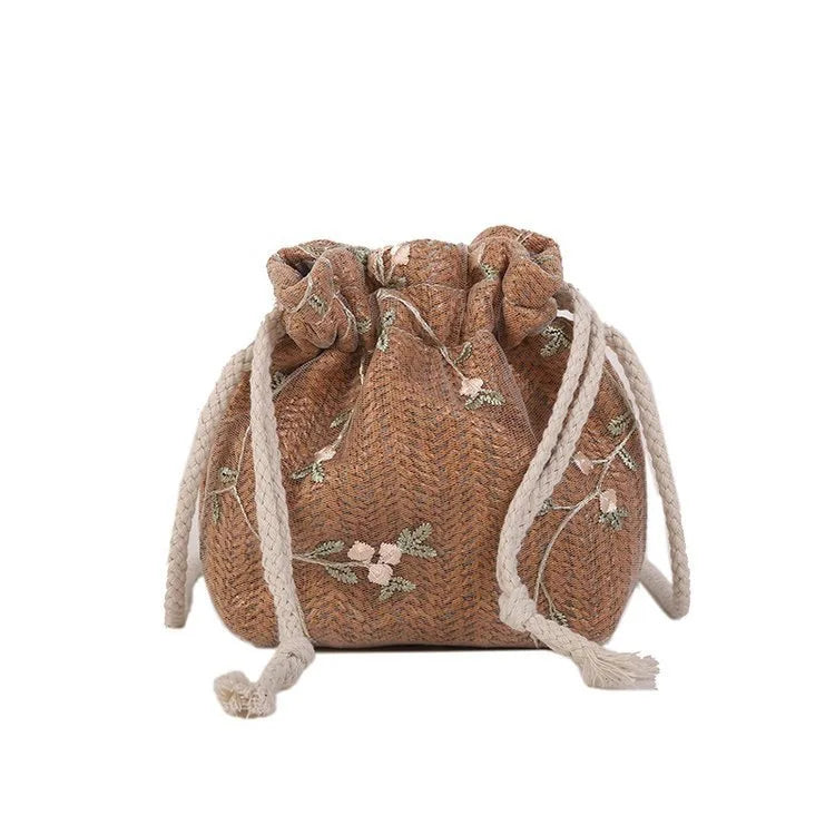 Korean Straw Woven Handbag Women Bag Boho Crossbody Bag Vintage Casual Beach Purse Tote Shoulder Bag