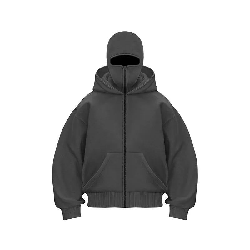 Double Hat Balaclava Hoodies Fashion Hip Hop Winter Windproof Sweatshirt Streetwear Trend ﻿zipper Face Mask Hoodie Jacket Coat