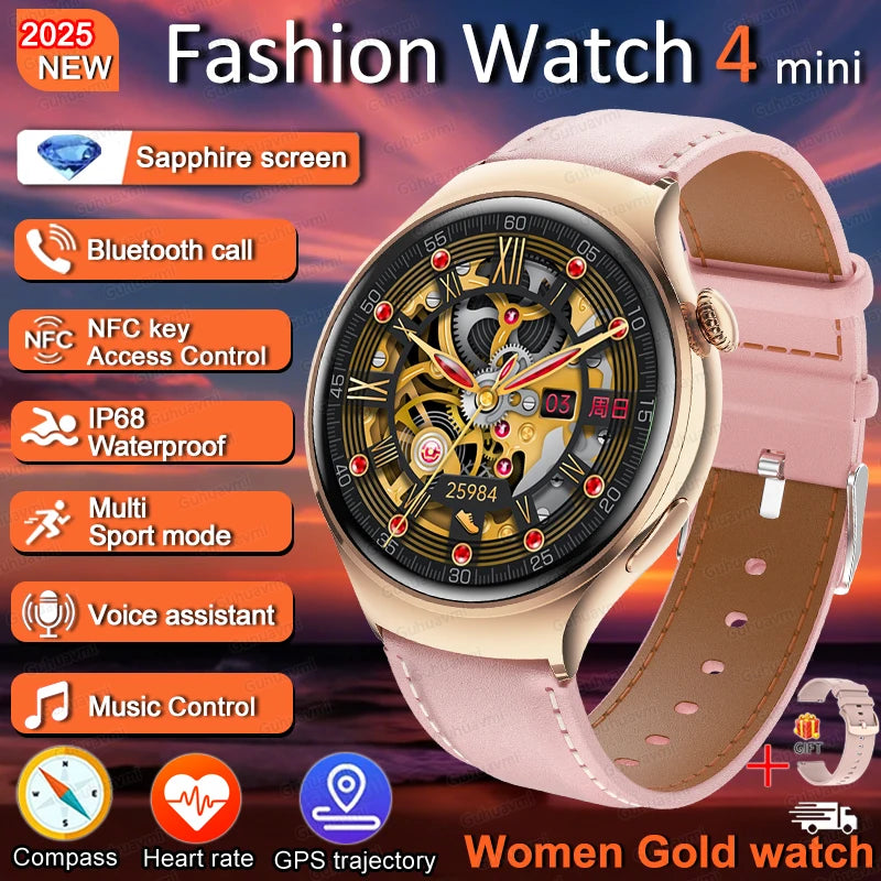 For HUAWEI IOS Women Watch 4 Mini Smart Watch AMOLED NFC Heart Rate Clock BT Call GPS Lady Smartwatch for Women pink Custom dial