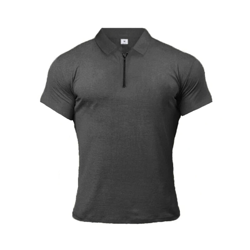 New Summer Fashion Polo Shirt Mens Stretch Cotton Sports Polos Male Zipper Short Sleeve Slim Fit T Shirt Casual Gym Clothing
