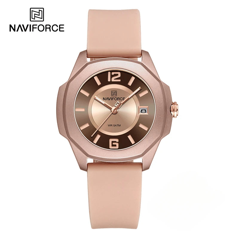 NAVIFORCE 7107 Watch for Women Fashion Elegant Female Quartz Silicone Strap Wristwatch 5ATM Waterproof Date Display Ladies Clock