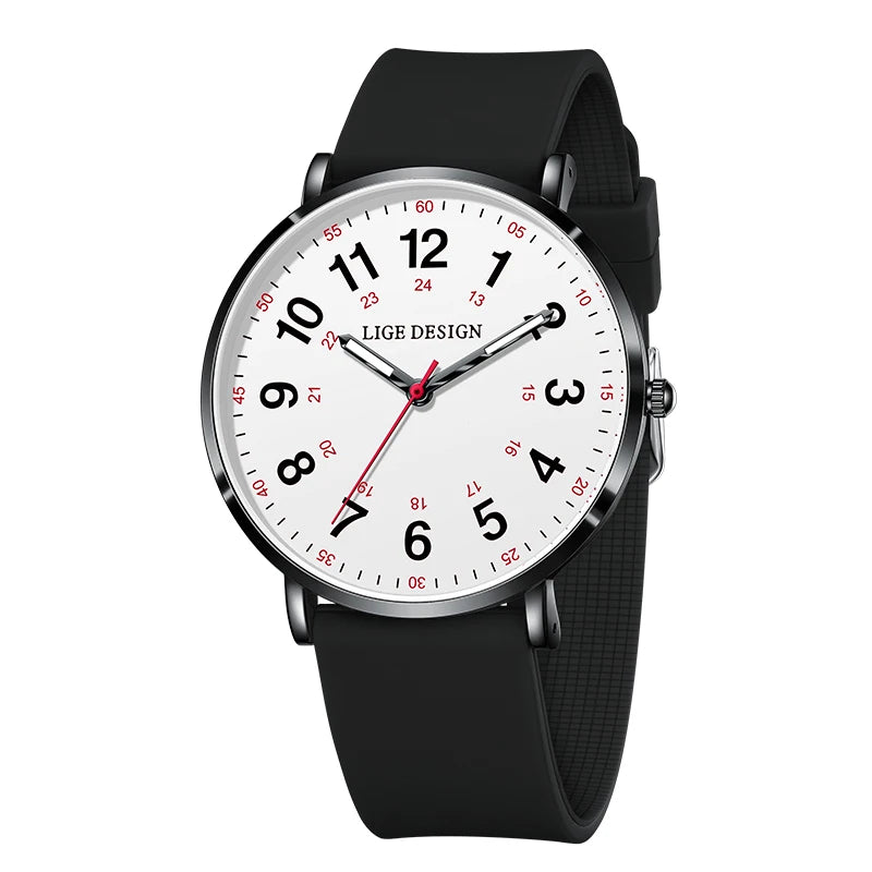 LIGE New Fashion Women's wristwatch Ultra-Thin Quartz Watches for Woman Waterproof Luminous Silicone Ladies Watches Pink Clock