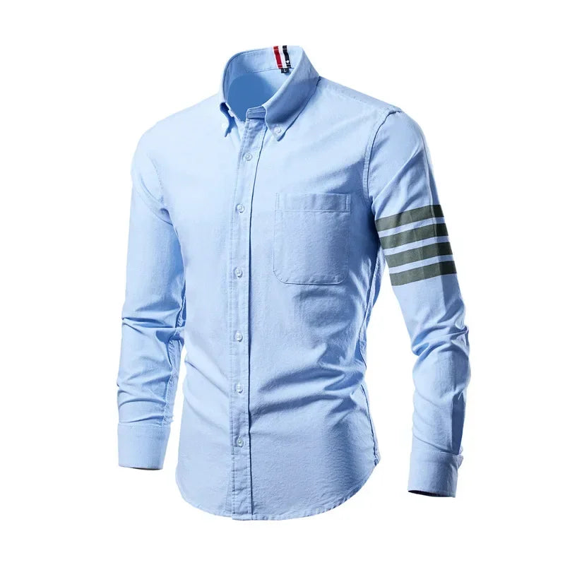 2025 Trend Mens Shirts Casual Soft Thin  Slim Luxury Long Sleeve Striped Solid Shirt Male Streetwear Fashion Leisure Male Top ﻿