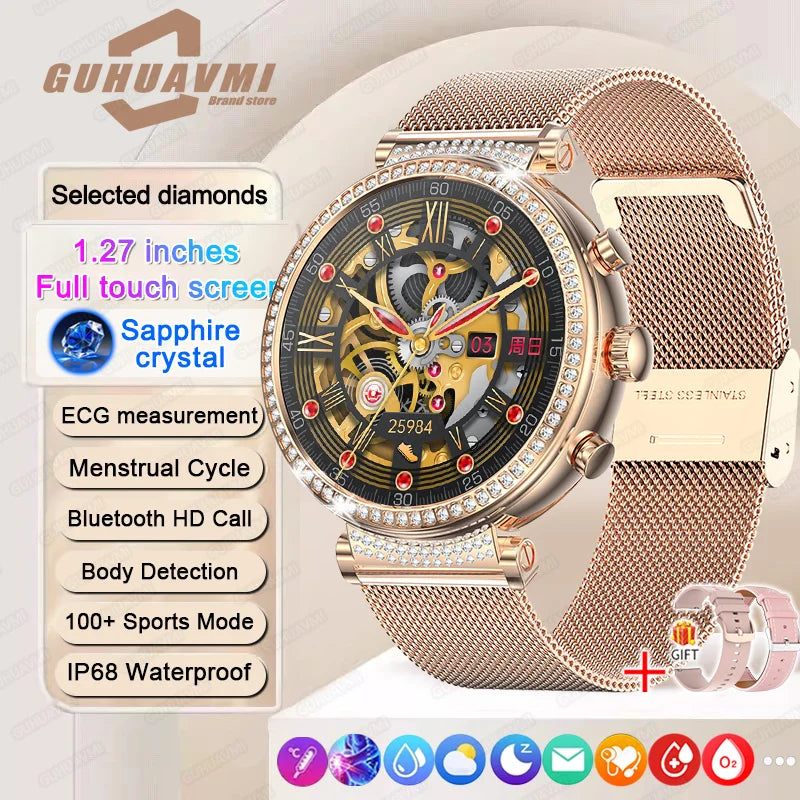 Women diamond Smart Watch ECG Women Health tracking Watch Full Touch Screen BT Call Custom dial Smartwatch For Huawei Xiaomi IOS