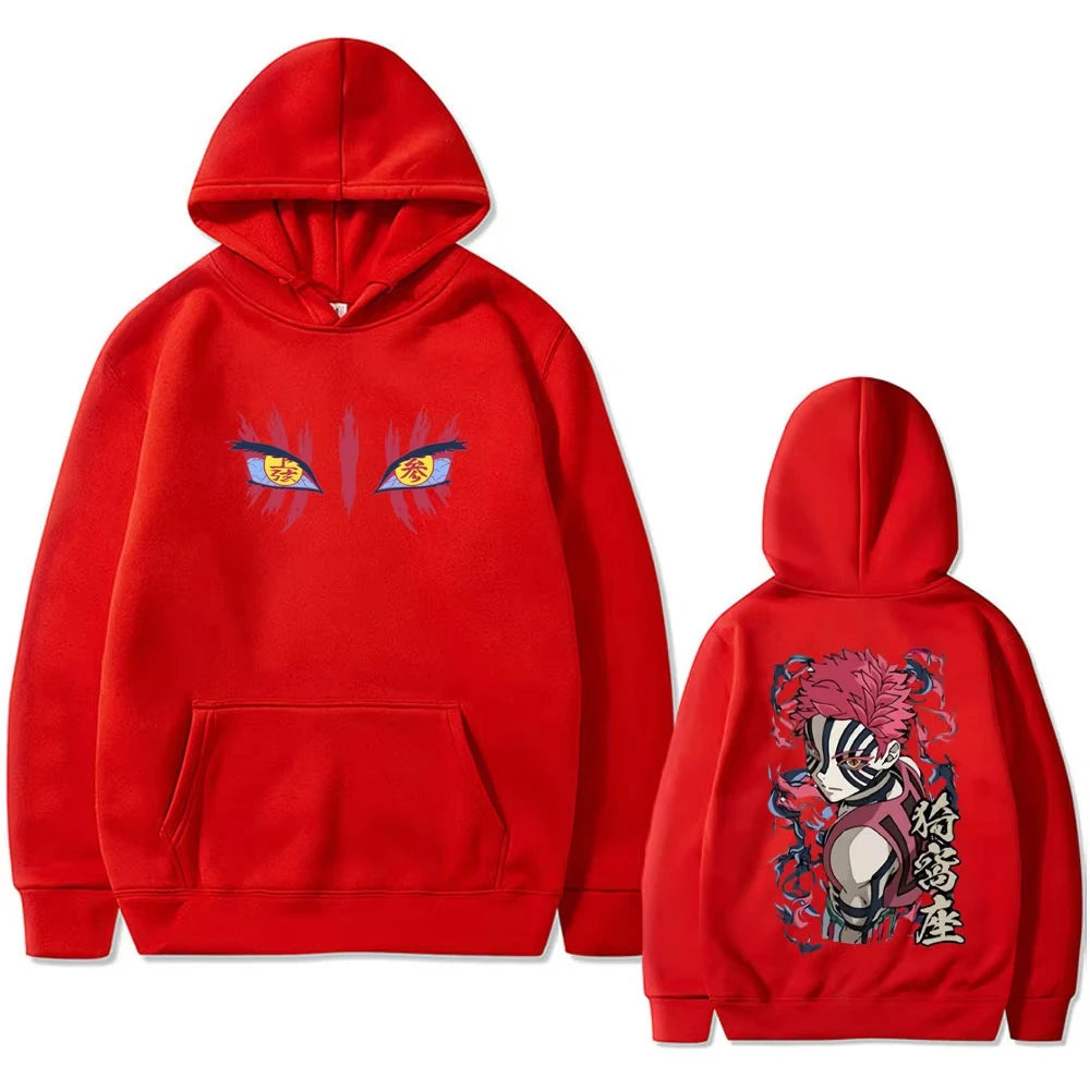 New Anime Akaza Eyes Graphic Hoodie Men Women Clothing Casual Vintage Pullover Male High Quality Fleece Cotton Hoodies