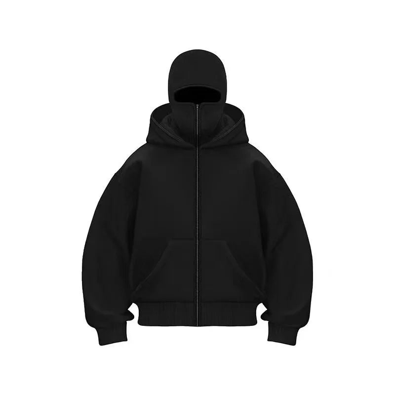 Double Hat Balaclava Hoodies Fashion Hip Hop Winter Windproof Sweatshirt Streetwear Trend ﻿zipper Face Mask Hoodie Jacket Coat