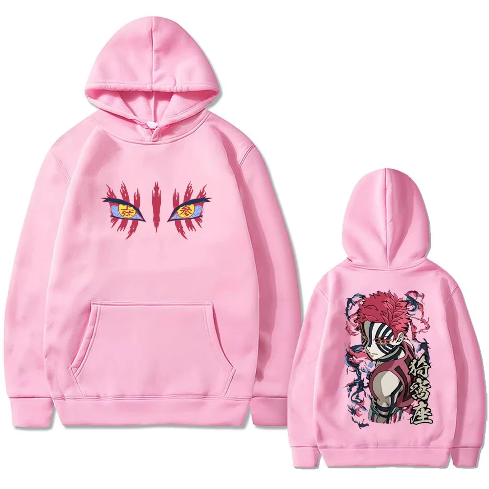 New Anime Akaza Eyes Graphic Hoodie Men Women Clothing Casual Vintage Pullover Male High Quality Fleece Cotton Hoodies
