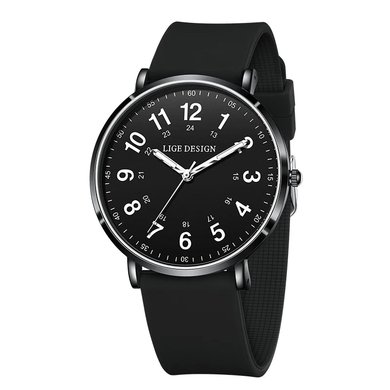 LIGE New Fashion Women's wristwatch Ultra-Thin Quartz Watches for Woman Waterproof Luminous Silicone Ladies Watches Pink Clock
