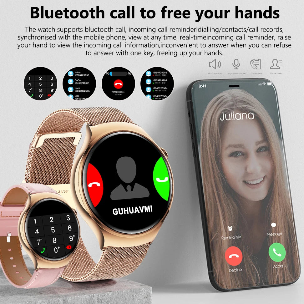 For HUAWEI IOS Women Watch 4 Mini Smart Watch AMOLED NFC Heart Rate Clock BT Call GPS Lady Smartwatch for Women pink Custom dial