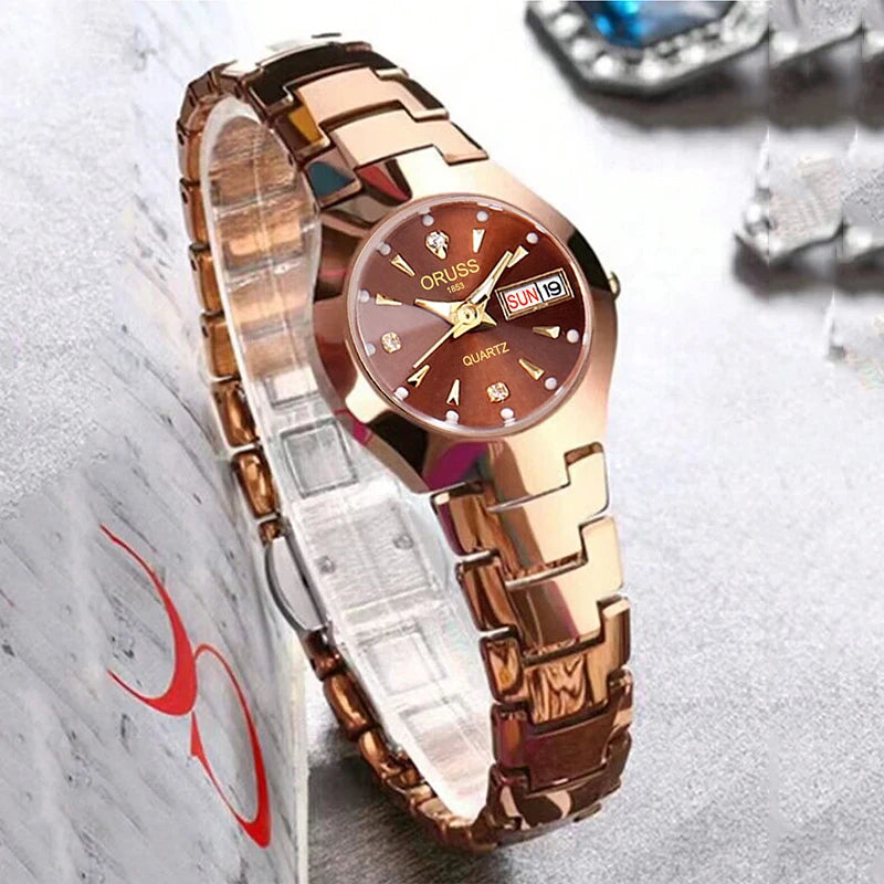 ORUSS Hot Brand Ladies' Watch High Quality Stainless Steel  Waterproof Luminous Pointer Week Calendar Eleganc Women Quartz Watch