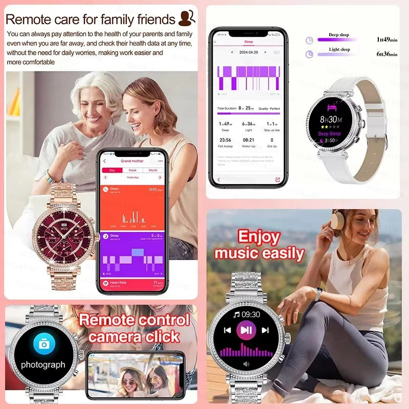 Women diamond Smart Watch ECG Women Health tracking Watch Full Touch Screen BT Call Custom dial Smartwatch For Huawei Xiaomi IOS
