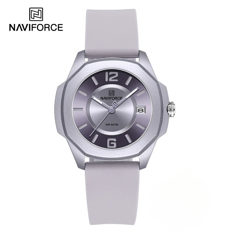 NAVIFORCE 7107 Watch for Women Fashion Elegant Female Quartz Silicone Strap Wristwatch 5ATM Waterproof Date Display Ladies Clock